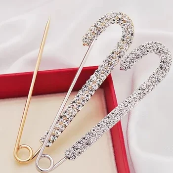 Luxus Elegent Gold Farbe Kristall Zirkon Pins Mode Frauen Strass Broschen Sicherheit Metall Pin Schal Jeans