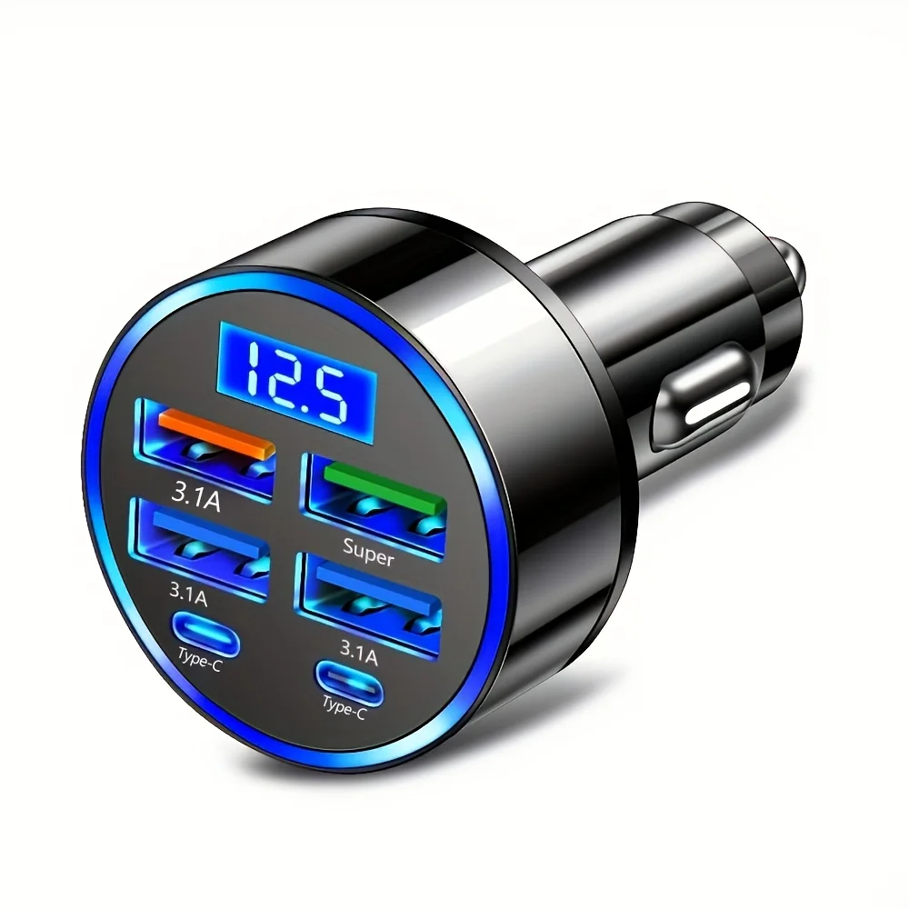6-in-1 Auto-Ladeadapter 3,1 A mit 2× USB-C und Digitalanzeige – Bild 6