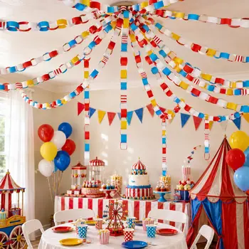 Karnevalspapierketten-Girlanden-Set, bunte gestreifte Papierstreifen, einfach zu montierendes Banner