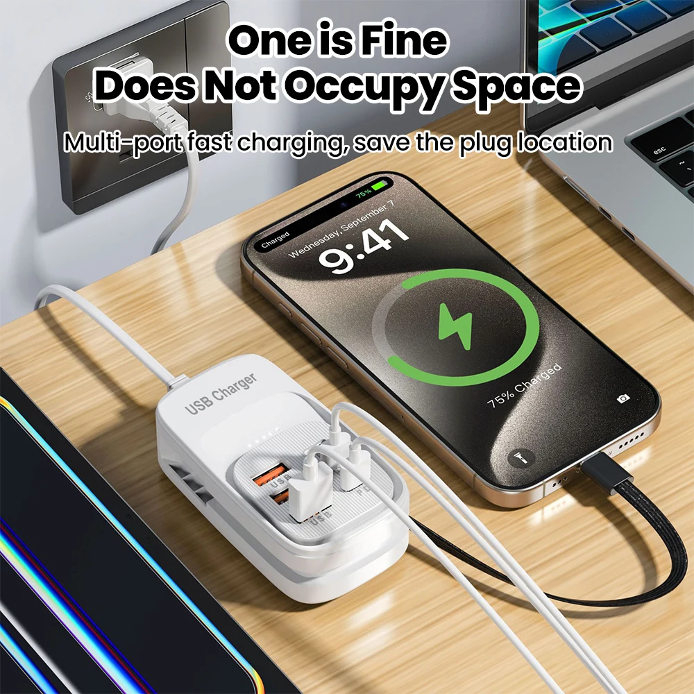 Desktop-Ladestation 6-in-1 mit USB-C PD, USB-A und Steckdose – Bild 4