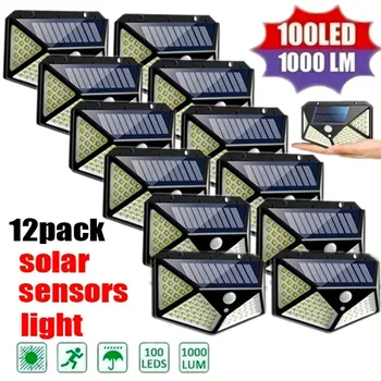 100 LED-Solarwandleuchte mit 3 Modi, Sicherheits-Bewegungsmelder, wasserdichte Solarleuchten (12 Stück)