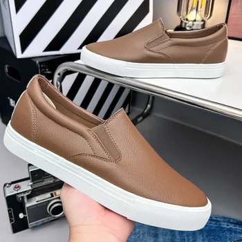 Herren-Freizeitschuhe, grau, braun, flacher Boden, lässige Board-Schuhe, Herren-Loafer, Herrenschuhe, lässige