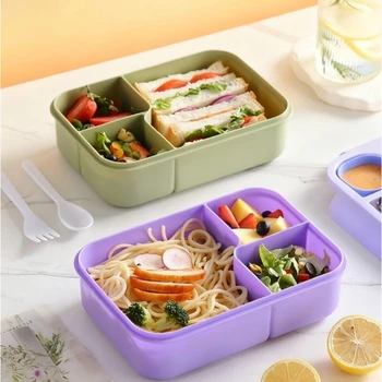 Bento-Lunchbox für Kinder, Mädchen, Cartoon-Studenten, Kawaii, niedlich, beheizt, 3-Gitter