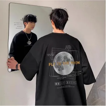 30 kg bis 120 kg koreanischer Stil, faules Gefühl, T-Shirt mit Mondmuster, tägliches Basic-Top, lässiges
