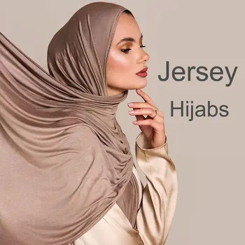 Hijab-Schal aus Modal-Baumwolljersey, langer muslimischer Schal, einfarbig, weich, Turban, Krawatte