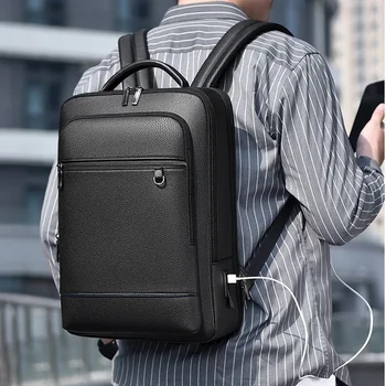 Executive Rucksack Männer PU Leder Satchel USB Lade Aktentasche Büro Reise Laptop Büro Business Schulter