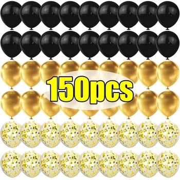 Latexballons, glänzende Pailletten, schwarz und goldfarben, aufblasbarer Ballon für Hochzeit, Party