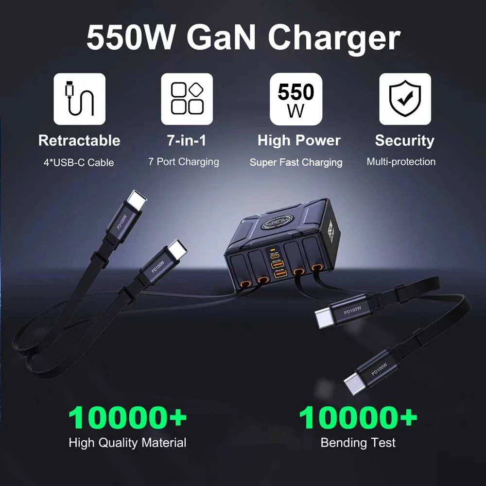 550W 7-in-1 Ladestation mit 100W einziehbarem USB-C-Kabel – Bild 6