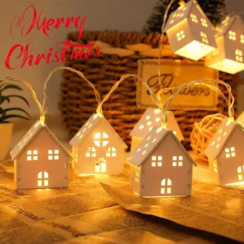 Festival LED-Weihnachtslichterkette, 1,5 m/2 m/3 m Länge, Optionen, Holzhaus, Weihnachtsmann, Weihnachtsbäume
