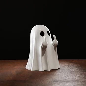 Niedliche Mittelfinger-Geisterstatue, kleine Halloween-Dekoration für Zuhause, Herzstück für Couchtisch
