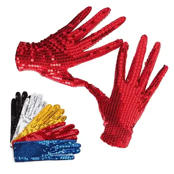 Michael Jackson Handschuhe Mode Bühnenauftritt MJ Pailletten Kurzer Handschuh Silber Blau Rot Schwarz Goldene