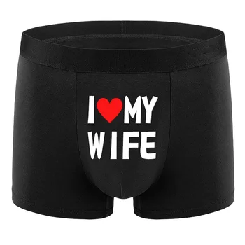 Stil Männer Unterwäsche Schwarz Farbe Männer Boxer Mode Personalisierte Druck ICH Liebe Meine Frau Weiche