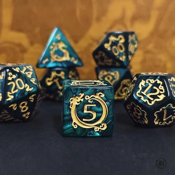 DND-Würfelset mit Drachenmuster, Polyedrische Würfel für Rollenspiele, D&D TRPG Brettspiel-Würfel (7 Stück)