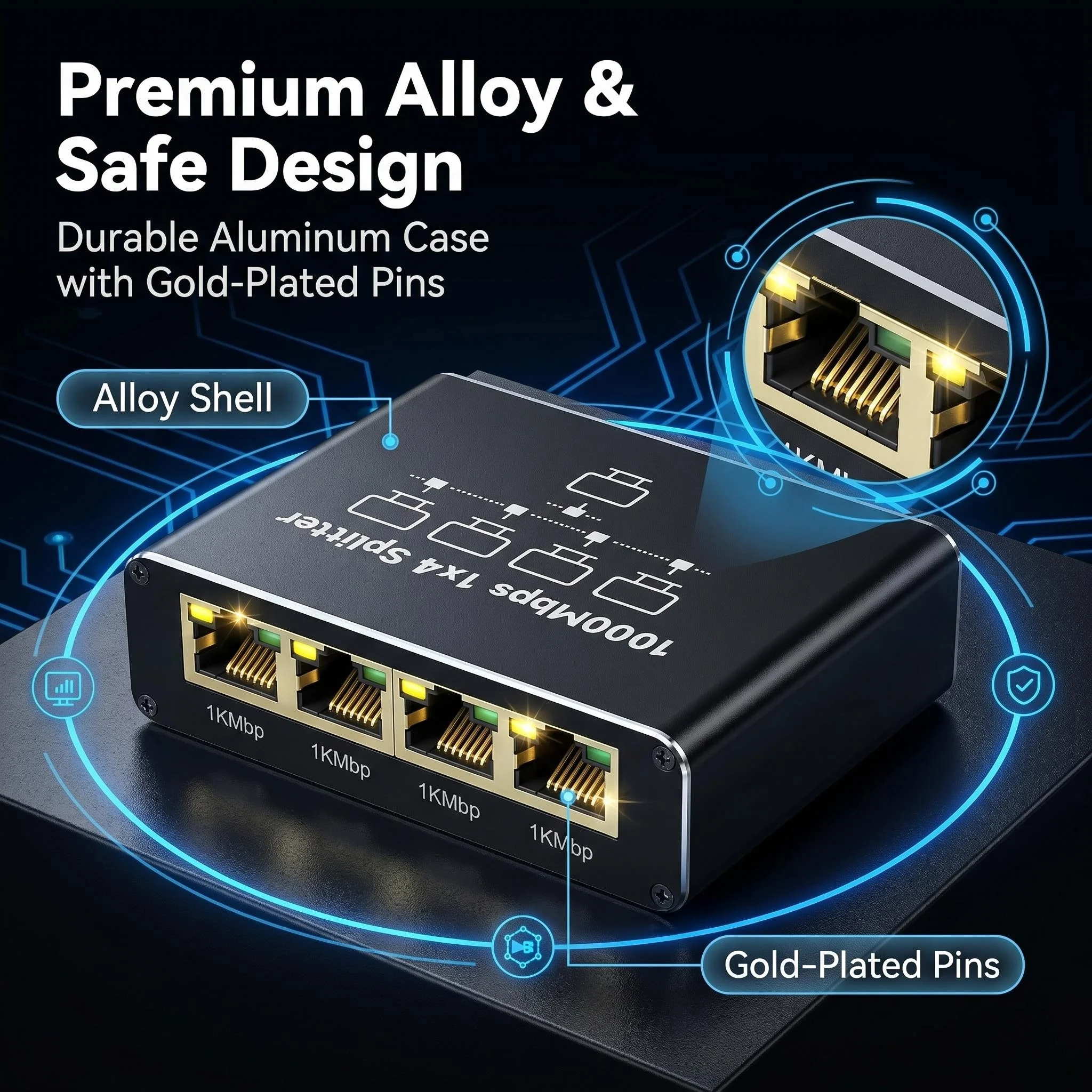 Gigabit-Ethernet-Switch, Ethernet-Splitter, 1 bis 2/3/4, 1000 – Bild 4