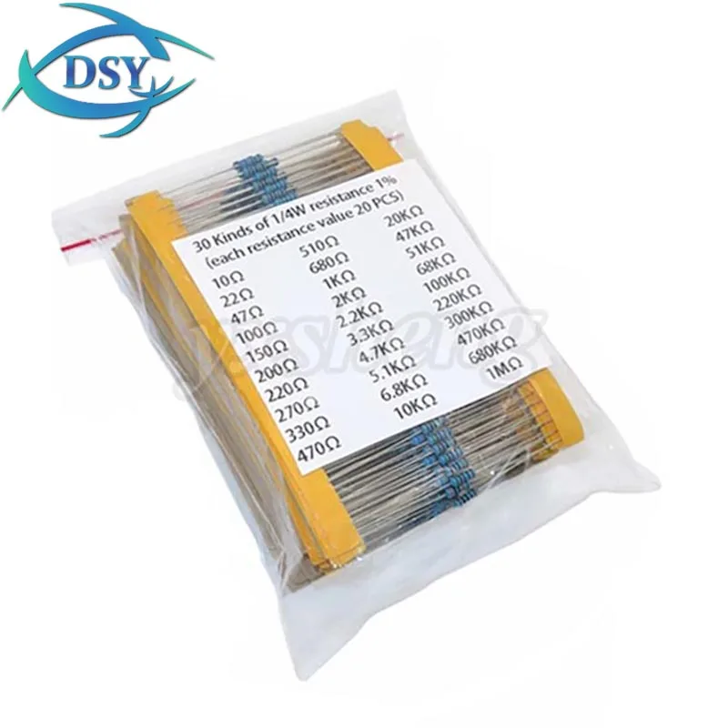 600 Stück/Set 30 Arten 1/4 W Widerstand 1 %