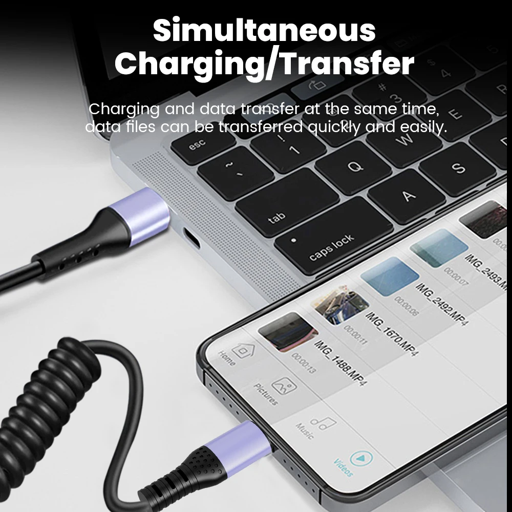 USB-C auf USB-C Spiralkabel 66/100 W, kurz, fürs Auto – Bild 4