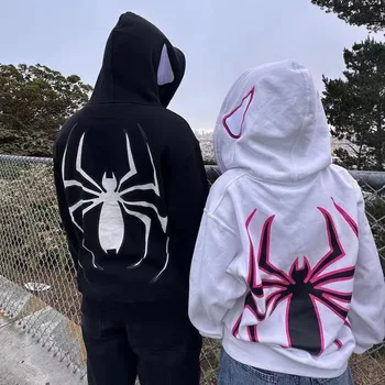 Voller Reiß verschluss Spinne Hoodie Frauen Männer Streetwear Harajuku Grafik übergroße Jacke Kapuze Shirt