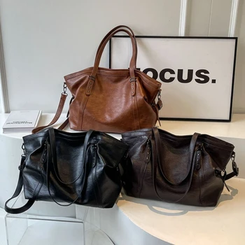 Große Tragetaschen für Frauen, weiches PU-Leder, reine Farbe, große Kapazität, Shopper