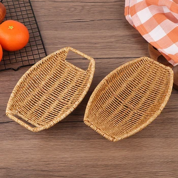 Platz Oval Rattan Obst Brot Snacks Ablage Kaffee Bar Display Korb Nordic Desktop Kosmetik Kleinigkeiten