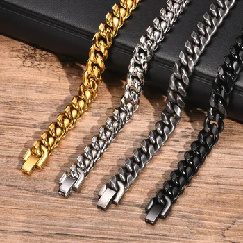 Vnox 8mm/10mm kühne kubanische Ketten armbänder für Männer, schwarzes Edelstahl Miami Bordstein glieder