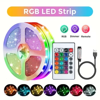 RGB-LED-Lichtstreifen mit 24-Tasten-Infrarotsteuerung, Farbwechsel, dimmbar, flexible Lampe für Heim-, Party
