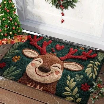 Weihnachts-Fußmatte, roter Weihnachtsmann, für draußen und drinnen, Lebkuchenmann-Teppich, Neujahr 2026, Frohe