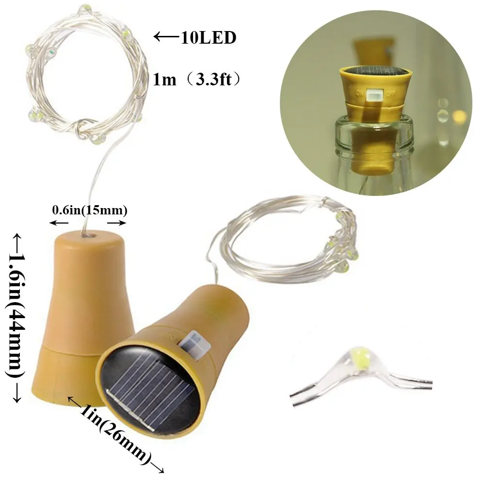 10/20LEDs Solar Wein Flasche String Licht Solar Kupfer Draht – Bild 3