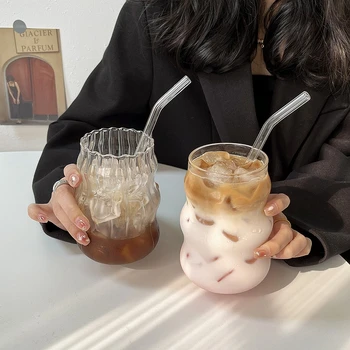 Glasbecher, Trinkgeschirr und Barzubehör, Kaltgetränkebecher, Latte-Kaffeegläser, Eiswasserflaschen