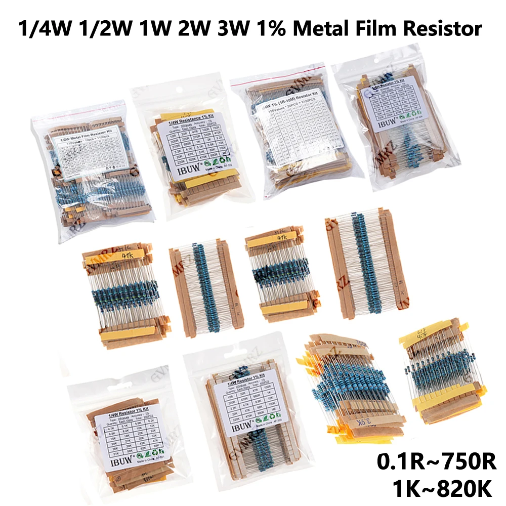 1/4W 1/2W 1W 2W 3W Widerstands-Set 1%