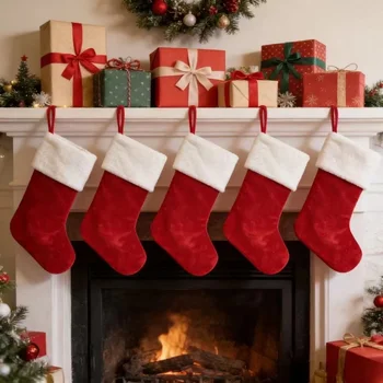 Rote, klassische Weihnachtsstrümpfe, Kamin-Dekorationen, niedliche Weihnachtsbaum-Dekorationen (10 Stück)
