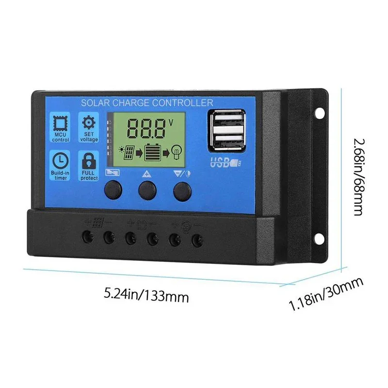 Solarladeregler 10 A bis 100 A LCD-Display Dual USB Auto – Bild 2