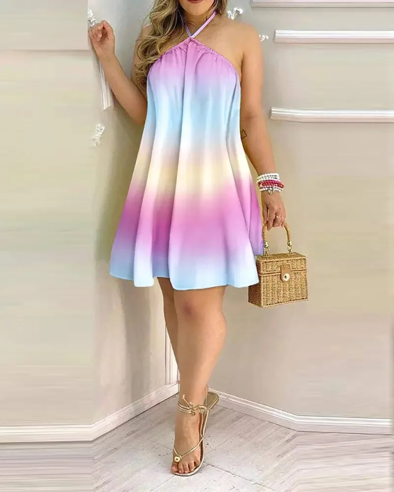 Neckholder-Kleid mit Blumendruck, rückenfreies – Bild 4