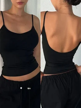 Frauen Backless Cami Crop Top Sommer Einfarbig Casual Ärmelloses Top Streetwear Y2K Kleidung
