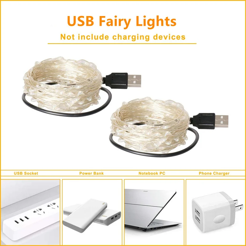 USB LED Lichterketten Kupferdraht Schnur 20m 200led Urlaub – Bild 3