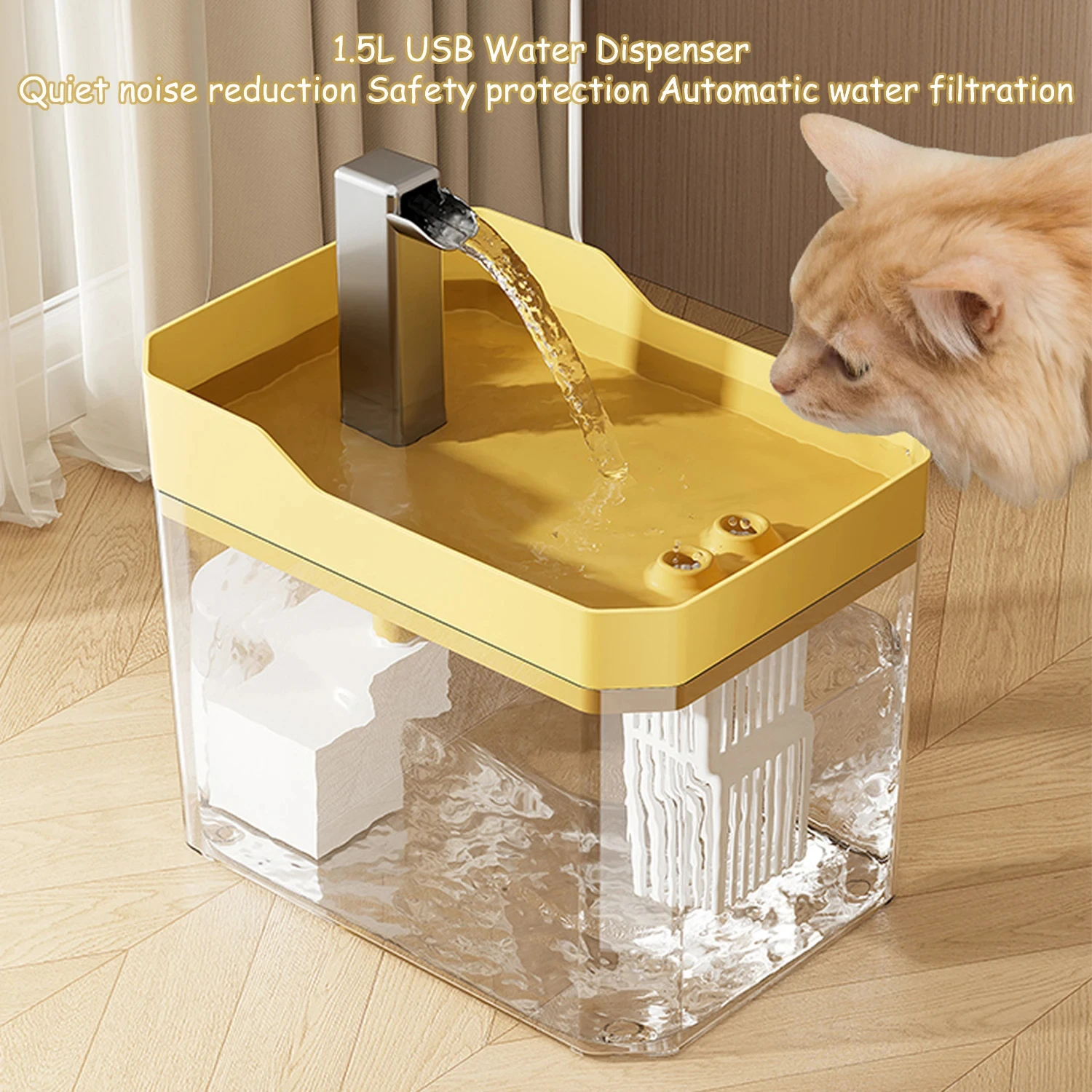 Katzen-Trinkbrunnen mit Automatischem Filter, Transparenter