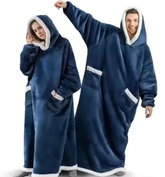 180 cm superlanger Flanell-Decken-Pyjama mit Ärmeln, Winter-Kapuzenpullover, Sweatshirt für Damen und Herren