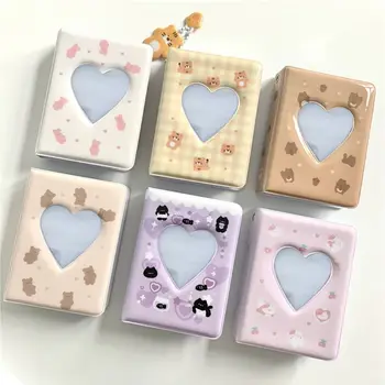 Niedliches Bären-Fotoalbum, 7,6 cm, Liebesherz, hohler Bild-Aufbewahrungskoffer, Kpop-Kartenbinder