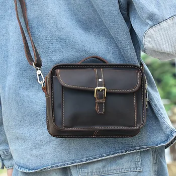 Luufan kleine Herren handtasche Unisex Vintage verrückte Pferd Leder Umhängetaschen Frauen reisen Schulter