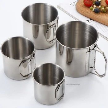 Edelstahl Camping Tasse 250/350/500/700 ml Tragbare Bergsteigen Tassen Mit Faltbare Griff Outdoor Wasser