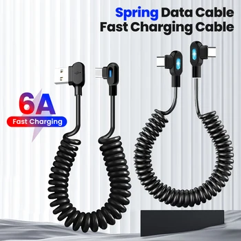 6A Dual-Elbow-USB-C-auf-Typ-C-Kurz-Spiral-Datenkabel, schnelles Ladekabel, USB-Typ-C-Kabel für Samsung Xiaomi