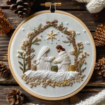 Jesus Birth Weihnachts-Stickset mit EN-Anleitung, Faden, Werkzeug, Kreuzstichset als DIY-Weihnachtsgeschenk
