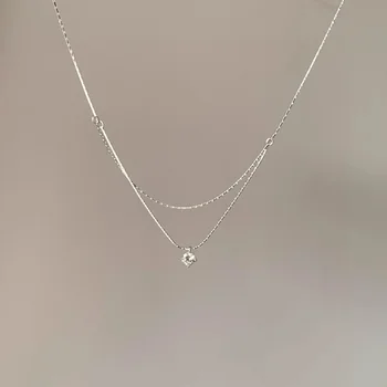 Doppel-Halskette aus 925er-Sterlingsilber, Persönlichkeits-Charm, Damen-Anhänger, einfacher Stil, Halsband