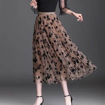 Koreanische Frauen Tüll Rock Mode Sommer Haken Floral Lose Midi Rock Elegante Weibliche Casual Alle Spiel Mesh