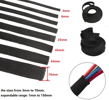 Dropship 1/5/10/50/M Schwarz Isolierte Geflecht Schlauch 4/6/8/10/12/14/20/25mm Enge PET Draht