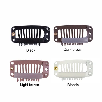 Clips für Haarverlängerungen, Clip-in-Haarverlängerung, Echthaar, 32 mm, 9 Zähne, Snap-Metallclips (50 Stück)