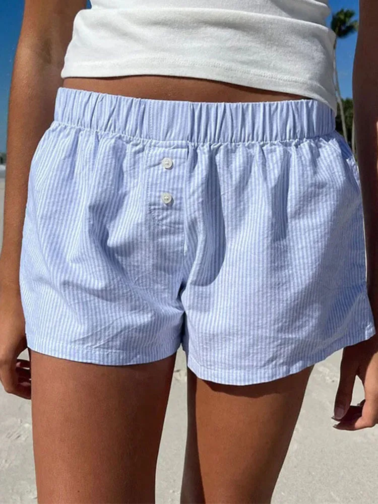 Gestreifte Print Casual Shorts für Frauen elastische Taille – Bild 3