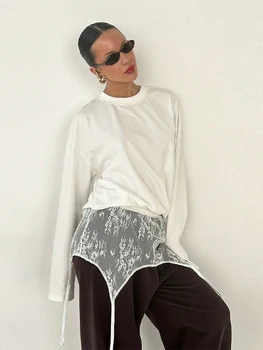 Asymmetrischer Spitzen-Gürtel Mini-Peplum mit Verstellbarem Taillenband 2026 Frühling Schick Lässig