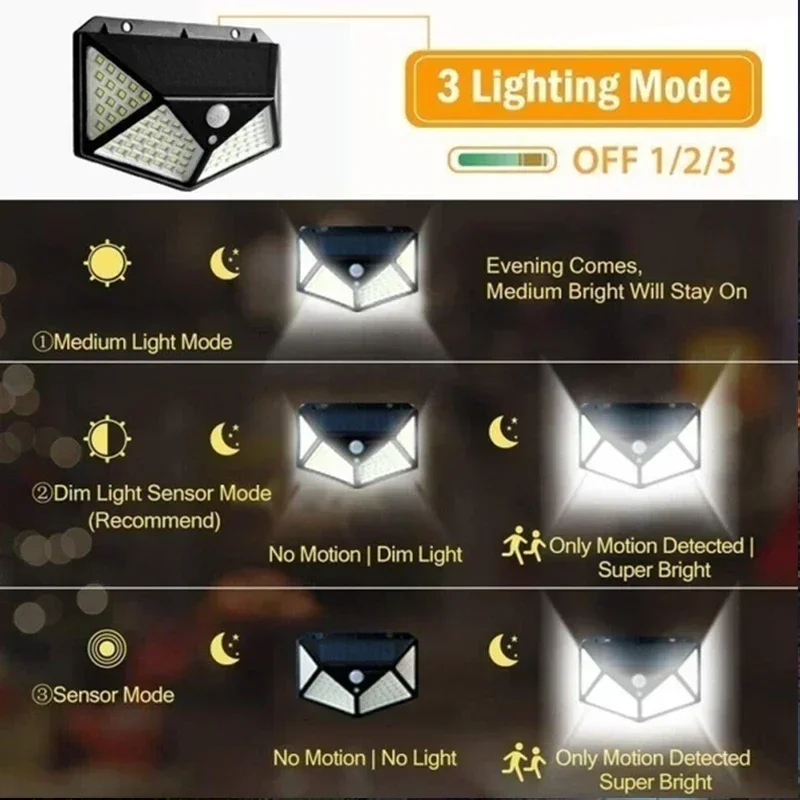 1/2/4 Stücke 100 LED Solar Wandleuchten Outdoor Solar Lampe – Bild 3