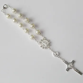 Religiöse Rosenkranz Armband Für Frauen Mode Kreuz Charme Glas Perlen Kette Armband Männer Gebet Party Schmuck