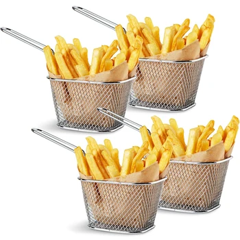 Mini Quadratischen Braten Korb Edelstahl Französisch Frites Braten Korb mit Griff Tiefe Lebensmittel (4 Stück)